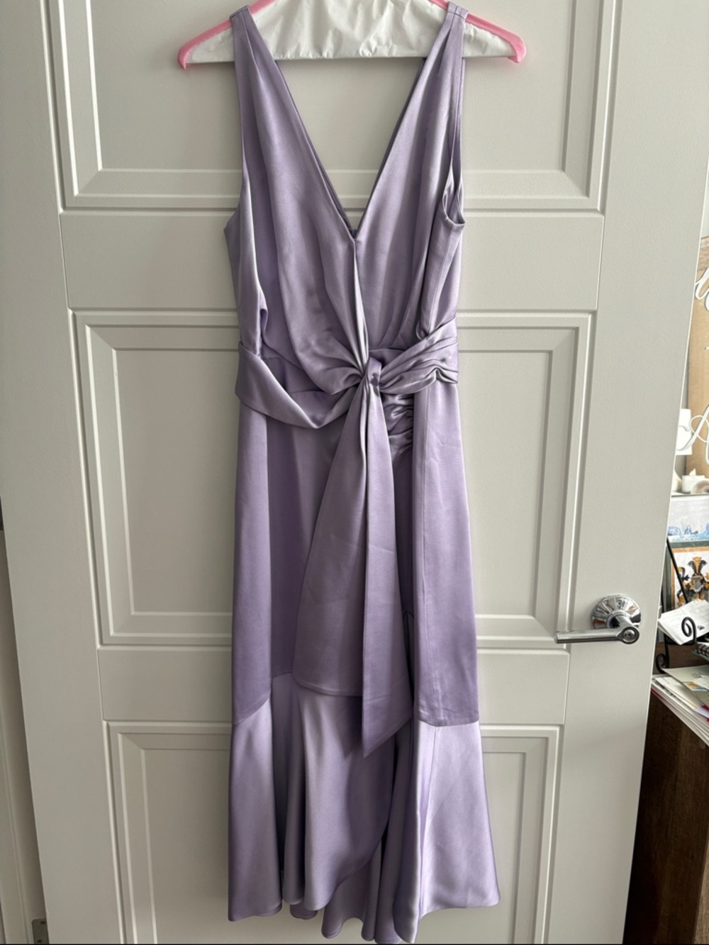 Lavender V-Neck Knot-Waist Midi Dress